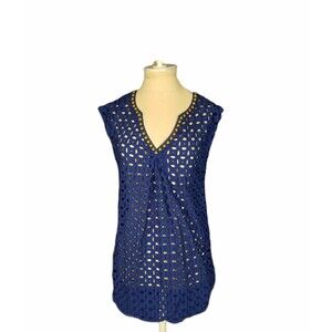 Lilly Pulitzer For Target Women Blue Short Sleeve Tunic 100%Cotton Blouse XS.